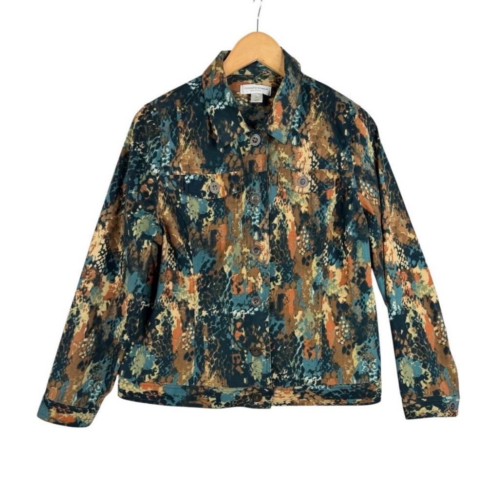 Christopher & Banks Jacket Womens Petite Large Multicolor Animal Print Button